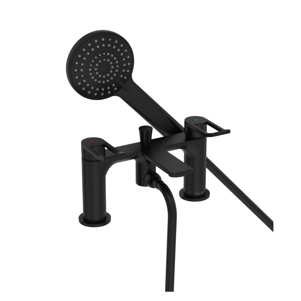 Product cut out image of the Bristan Saffron Black Deck Mounted Bath Shower Mixer